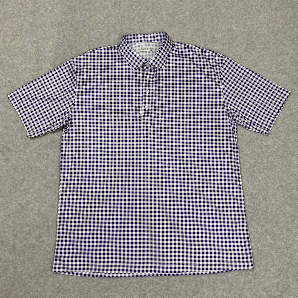 Collars & Co Shirt Mens 2XL-Tall Blue Gingham Dress Collar Polo Short Sleeve